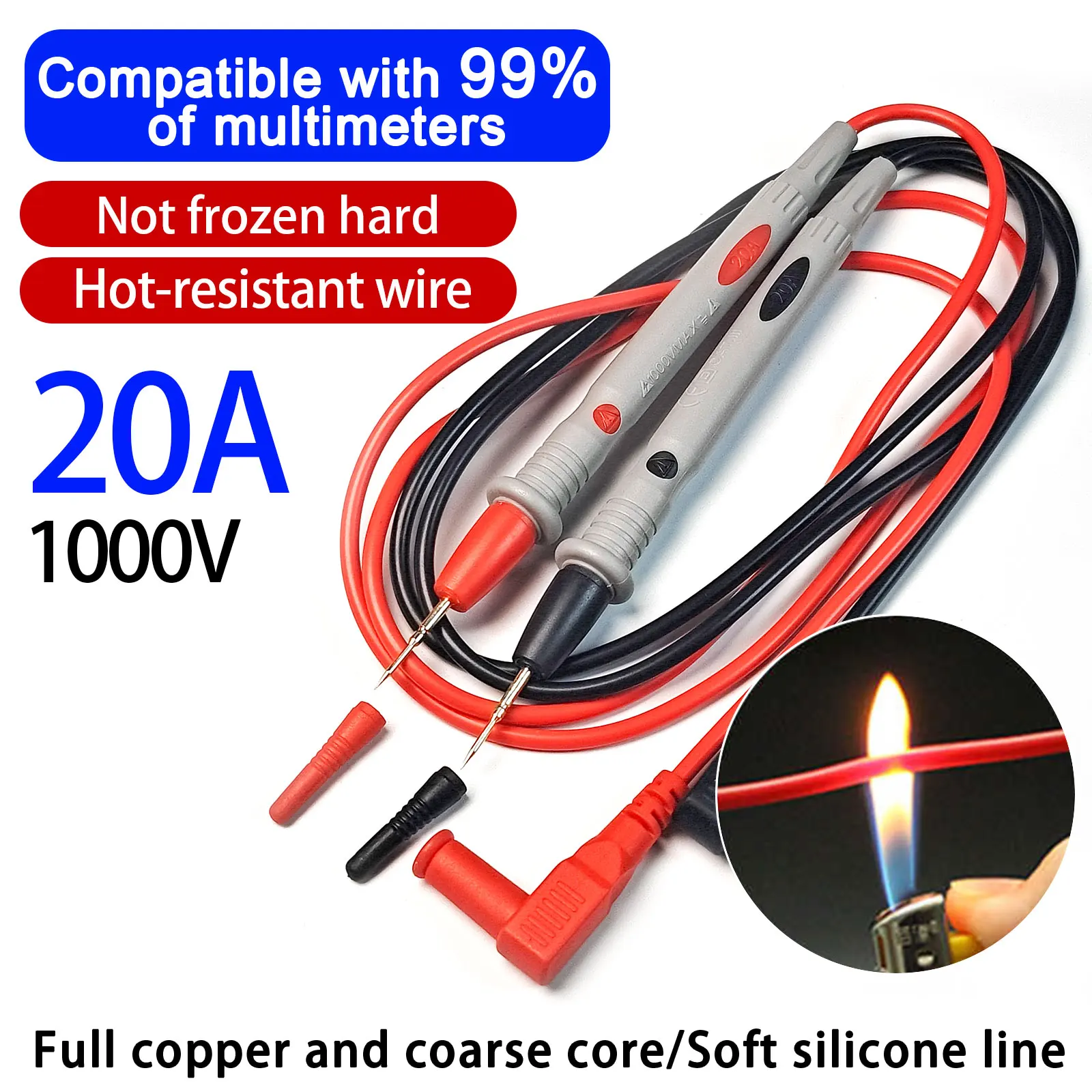 

1000V 20A Digital Multimeter Pen Line Silicone Special Tip Probe Universal Electric Current Voltage Tester