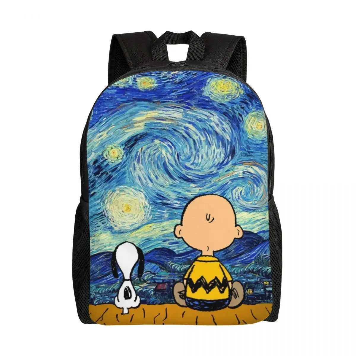 

Custom Van Gogh Landscape Snoopy And Charlie Brown Laptop Backpack Women Casual Bookbag for School College Students Peanuts Bag