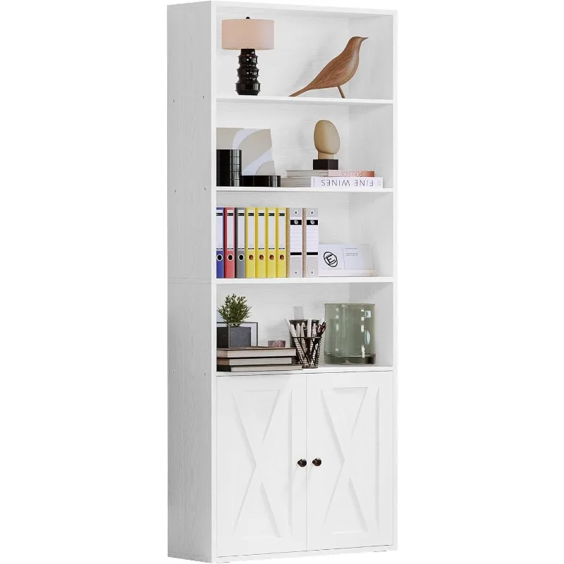 

Industrial Bookshelves and Bookcases with Doors Floor Standing 6 Shelf Display Storage Shelves 70 in Tall Bookcase for Home