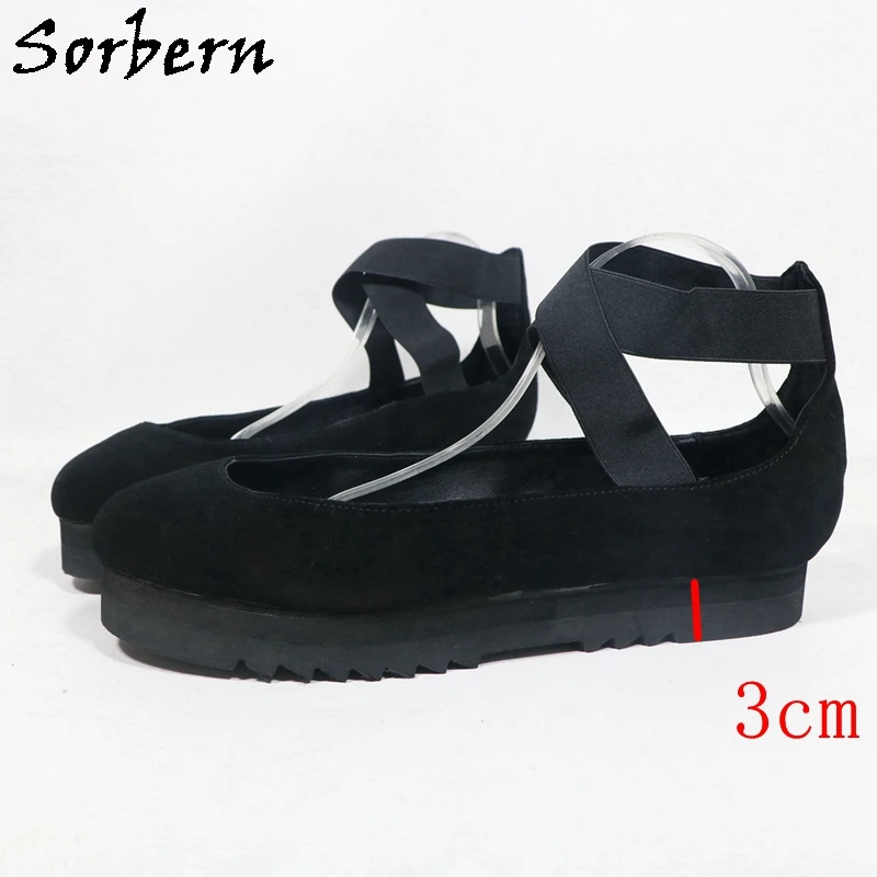 Sorbern Unique Plus Size Eu47 Women Shoes Low Flatform Heels Elastic Cross Strap Round Toe Thick Rubber Soles Unisex Style