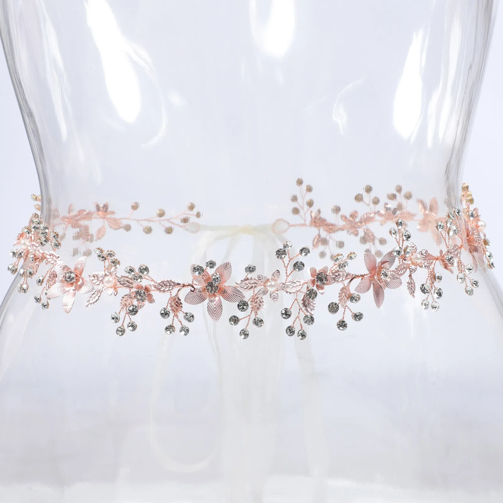 1 قطعة سلسلة زهرة حزام الزفاف ارتفع الذهب اليدوية حجر الراين وشاح الزفاف حزام خصر الزفاف أنيقة اكسسوارات الحفلات #6