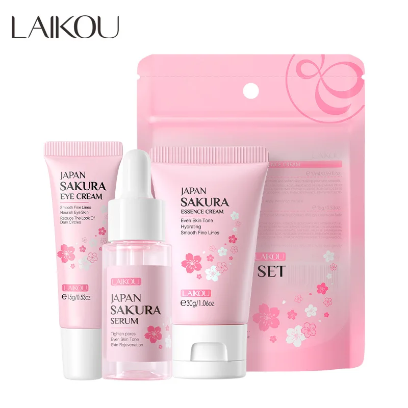 3pcs/bag Sakura Facial Skin Care Set Moisturizing Face Cream Cherry Blossom Face Serum Repairing Eye Cream Nourishing Skin Care