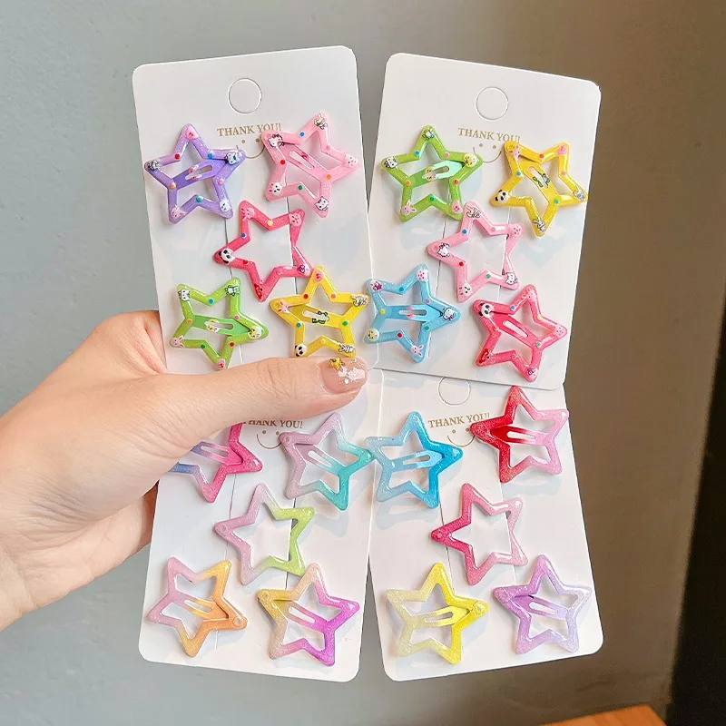 10 Pcs/Set Baby Girls Colorful Geometric Star Ornament Hair Clips Children Classic Cute Barrettes Hairpins Kids Hair Accessories