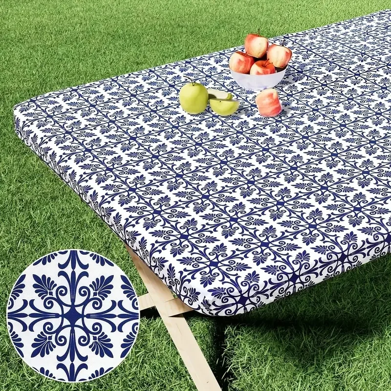 

1PC 30X48in Baroque Rectangle Table Cloth Elastic Fitted Tablecloth Plastic Table Covers Fold Tables Picnic Camping Outdoor