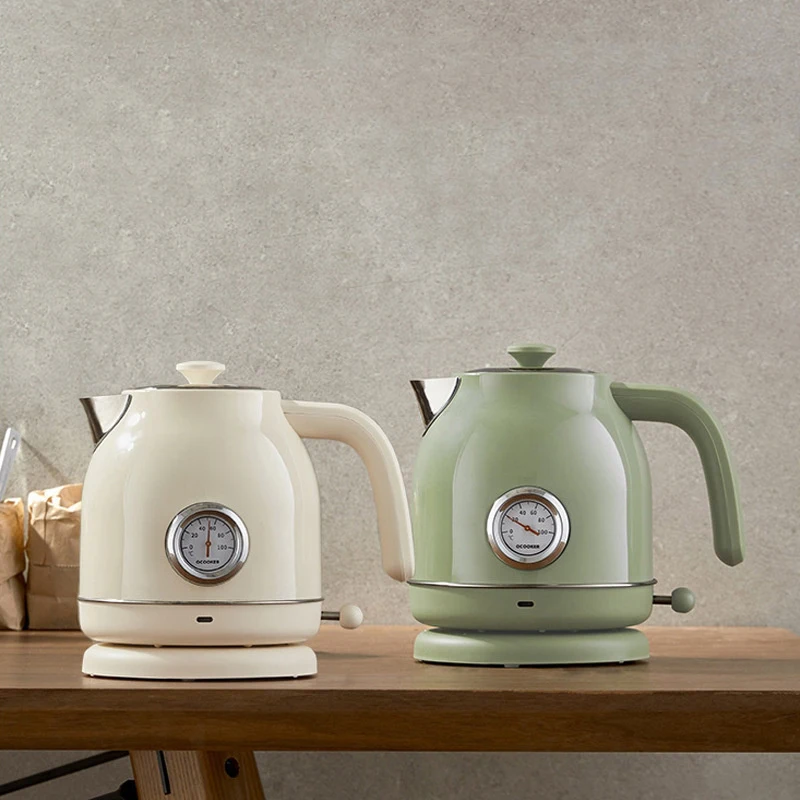 QS-1701 Retro กาต้มน้ำไฟฟ้านำเข้าควบคุมอุณหภูมิ1.7l ขนาดใหญ่ความจุนาฬิกาไฟฟ้ากาต้มน้ำ Retro สีขาว/Olive Green
