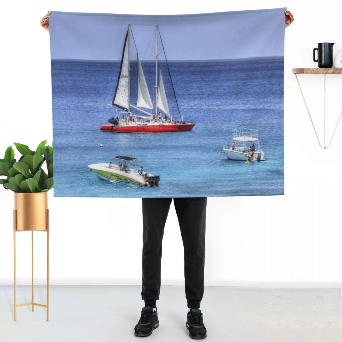 Barbados Blue Sea Catamaran Throw Blanket for sofa Bed covers Luxury Thicken Cute Plaid Custom For Baby Blankets