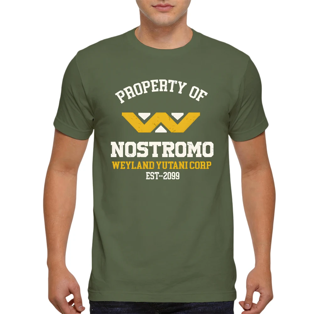 Mens 100% Cotton Short Sleeve T Shirt Retro Sci Fi Corporation Badge Distressed Graphic Print Breathable Casual Daily Tees