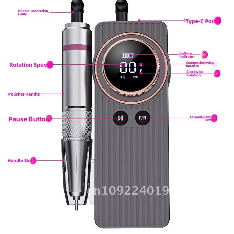 Hoge snelheid draagbare nagellakmachine 35000 RPM oplaadbaar polijstgereedschap voor manicure zwart / zilver