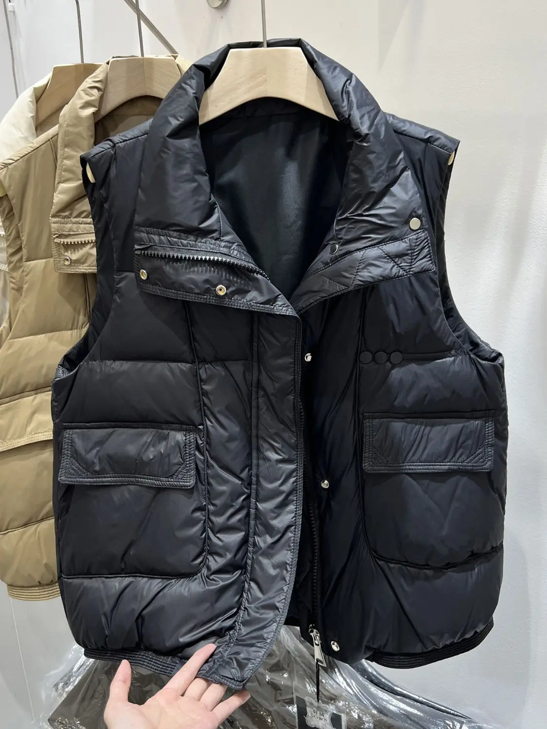 Fashion down cotton vest women's shoulder 2023 autumn and winter new item stand collar loose vest jacket