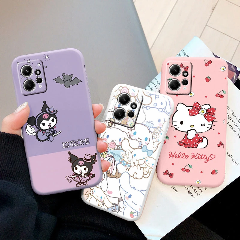 

Cute Cartoon Phone Case For Xiaomi Redmi Note 12 4G Girl Anti-drop Cinnamoroll Kuromi Hello Kitty Silicone Shockproof Back Cover