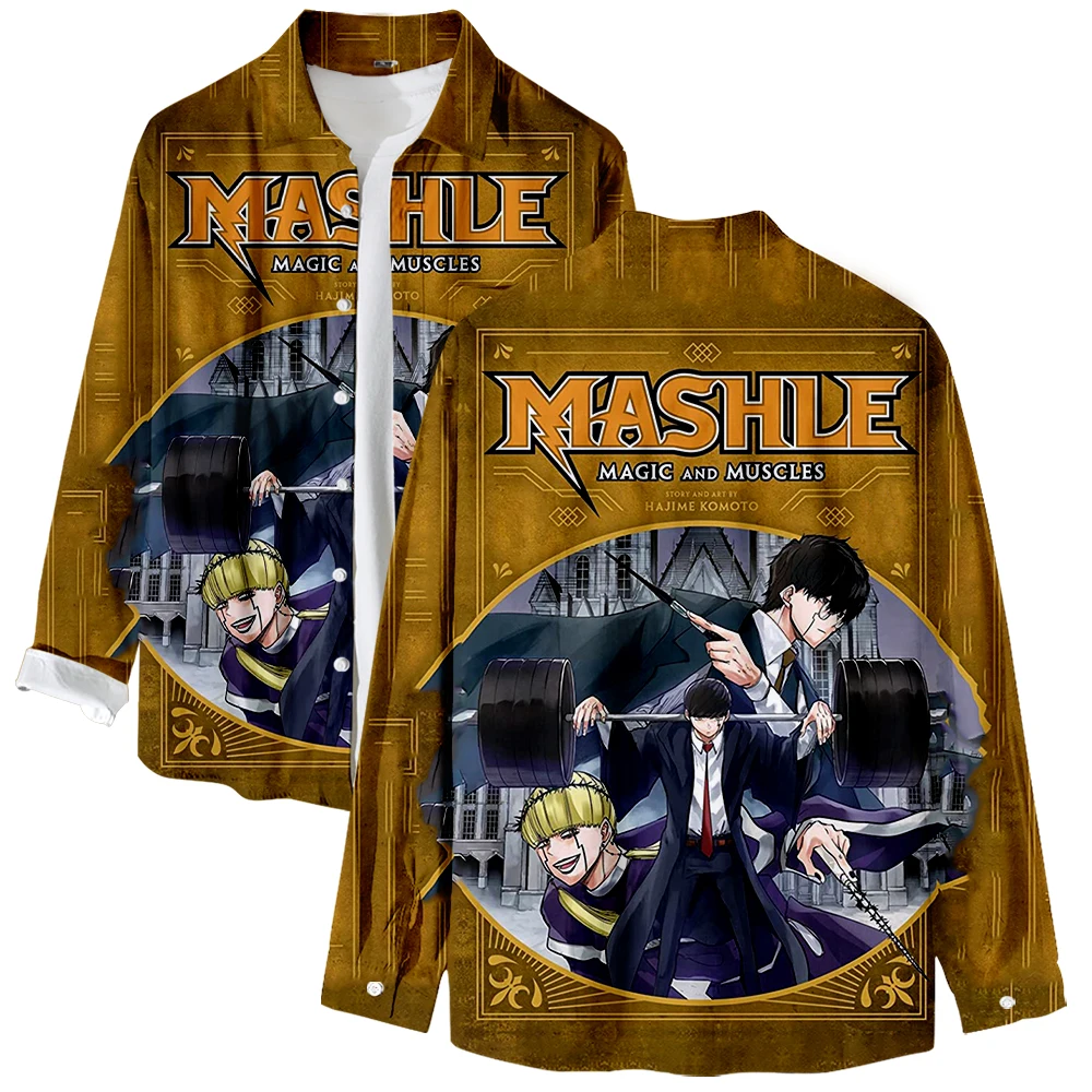 Mashle Magic and Muscles Long Sleeve Shirts V-Neck Turn-down Collar Button Shirt Casual Style Tops