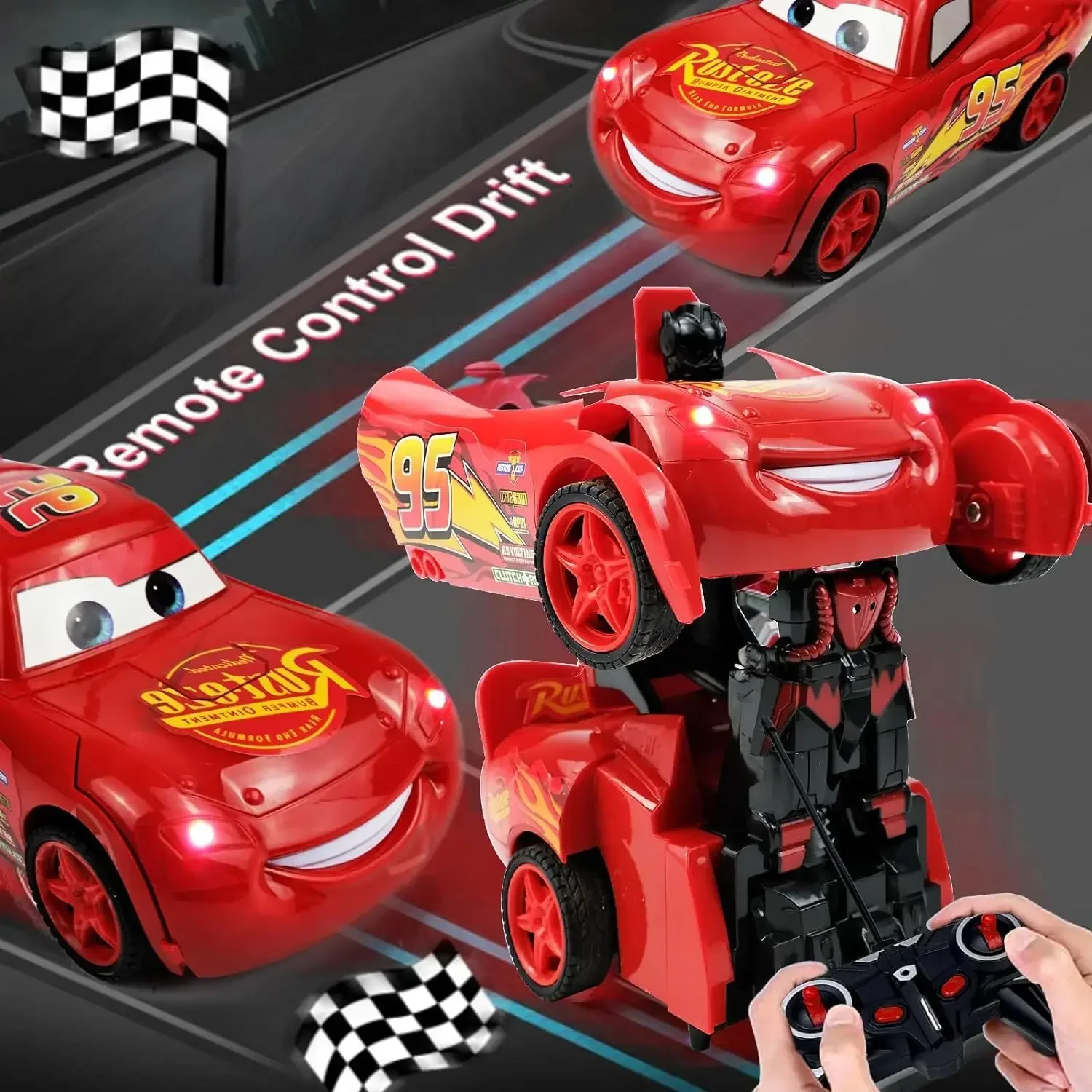 Disney Anime Lightning Mc Queen Remote Control Car 2in1 Transform Robot Rc Deformation Car Model One Button High Speed Kid Toy