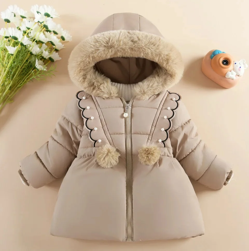 Children\'s Autumn Winter Clothing Girls Padded Thickened Fashion Cotton Jacket Plush Hooded Trend Outdoor Windproof Coats