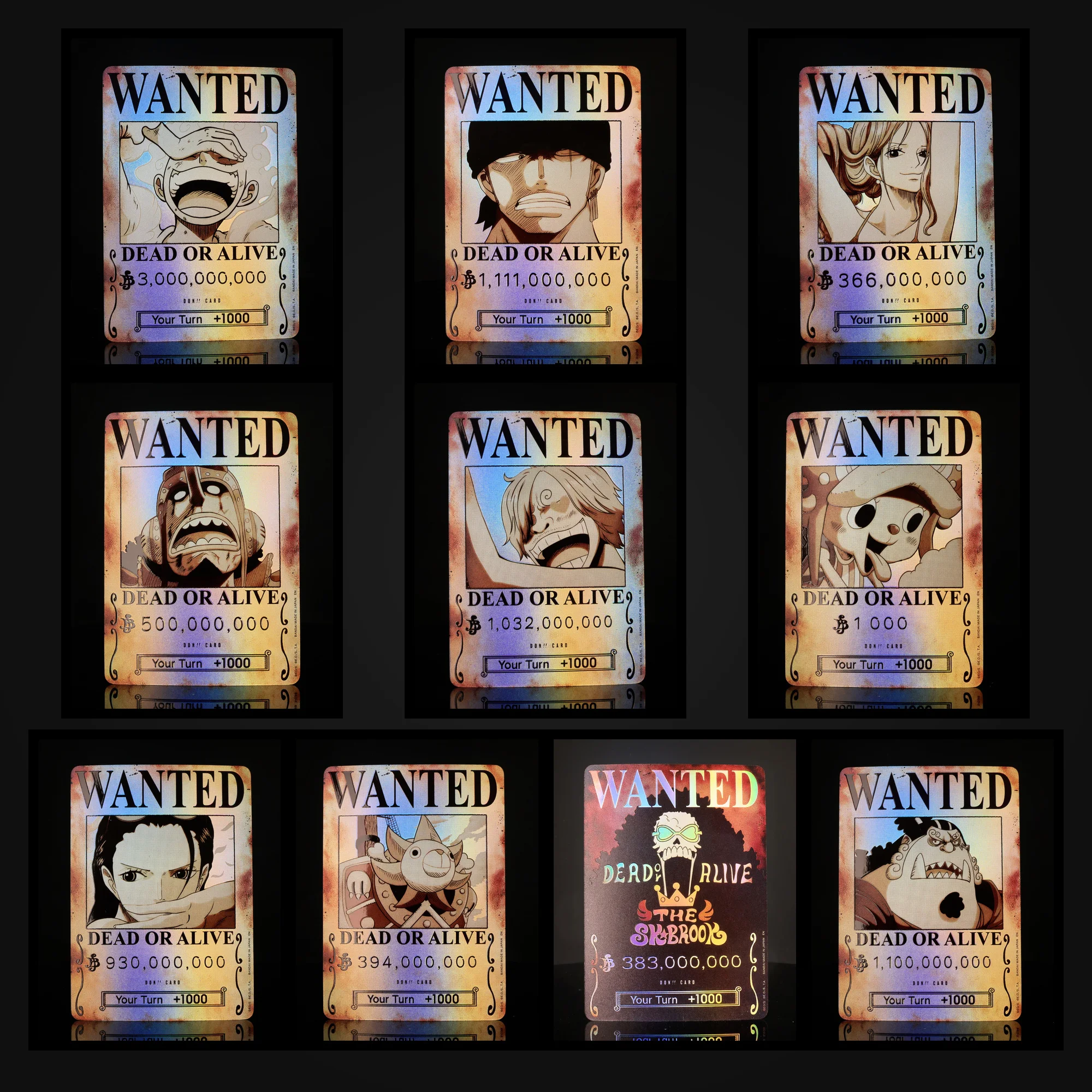Tarjeta Coleccionable de Anime One Piece OPCG con Textura 3D, Diseño de Póster de Buscarrecompensas DON, del Equipo Sombrero de Paja (Luffy, Zoro, Nami, Chopper, Robin) en Inglés