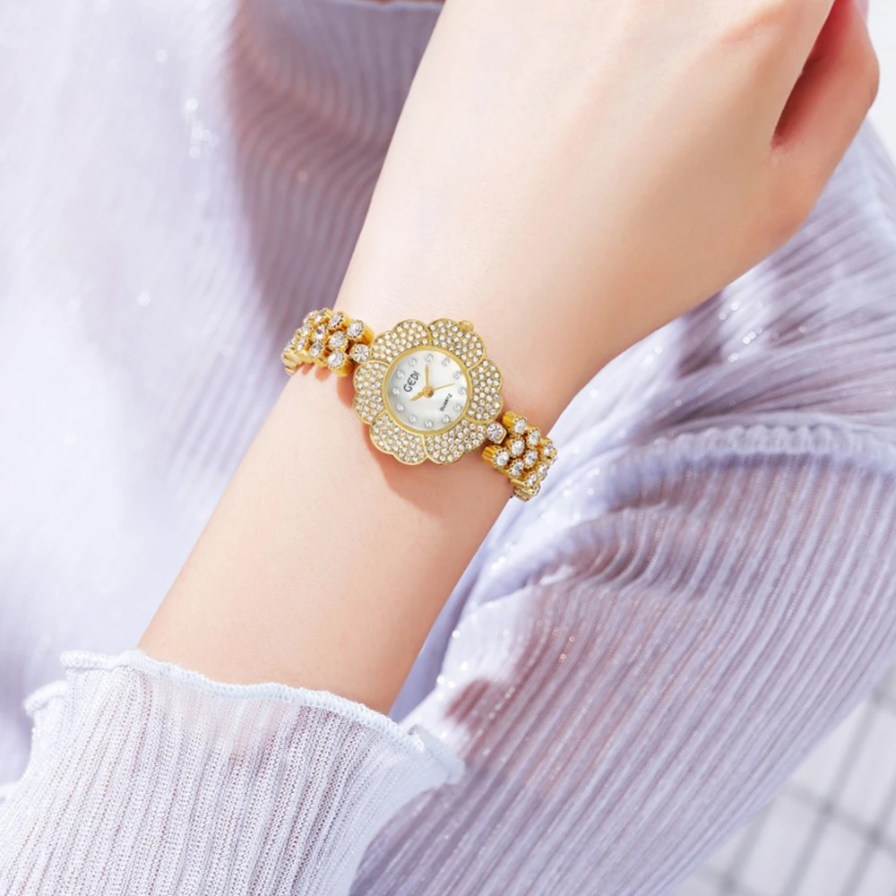 GEDI New Women's Watch Luxury  Flower Quartz Wristwatch Fashion Crystal-Embellished Bracelet Watch часы женские наручные reloj