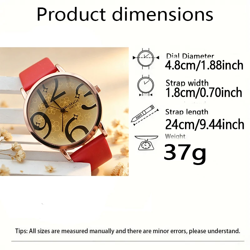 Womage New Model Women's Large Numeral Brown Glass Watch, Round Dial with Arabic Numerals, Fashionable and Luxurious Quartz Watch, Versatile for Both Men and Women