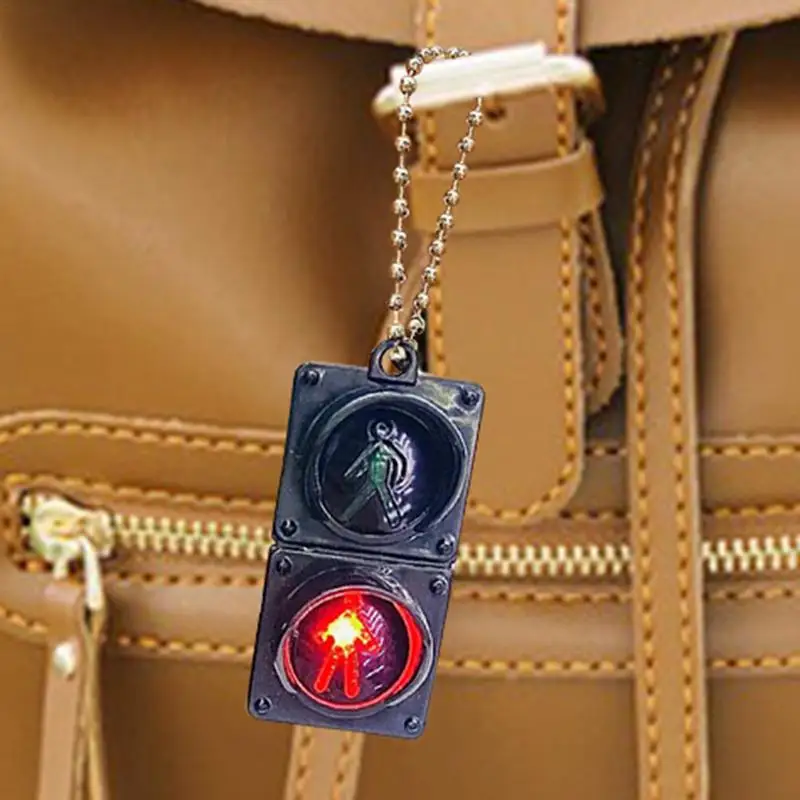 Traffic Signal Light Keychain Car Keychains Backpack Pendant Traffic Light Model with LED Lighting Creative Car Keyring For Kids