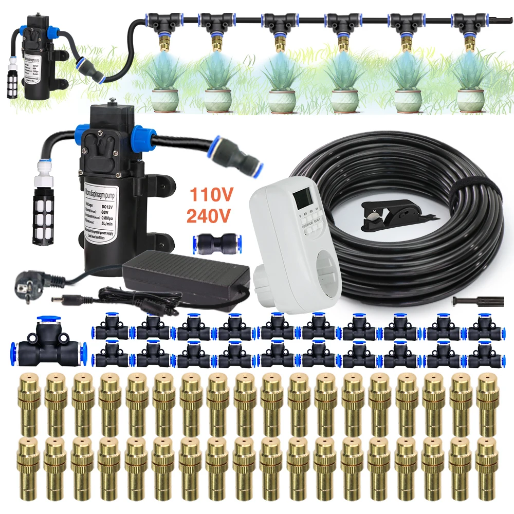 

Garden 5/8mm PE Hose 60W Self-priming Pump Sprayer Kit Brass Nozzle Misting Watering System for Gazebo Plants Lawn Atomizing