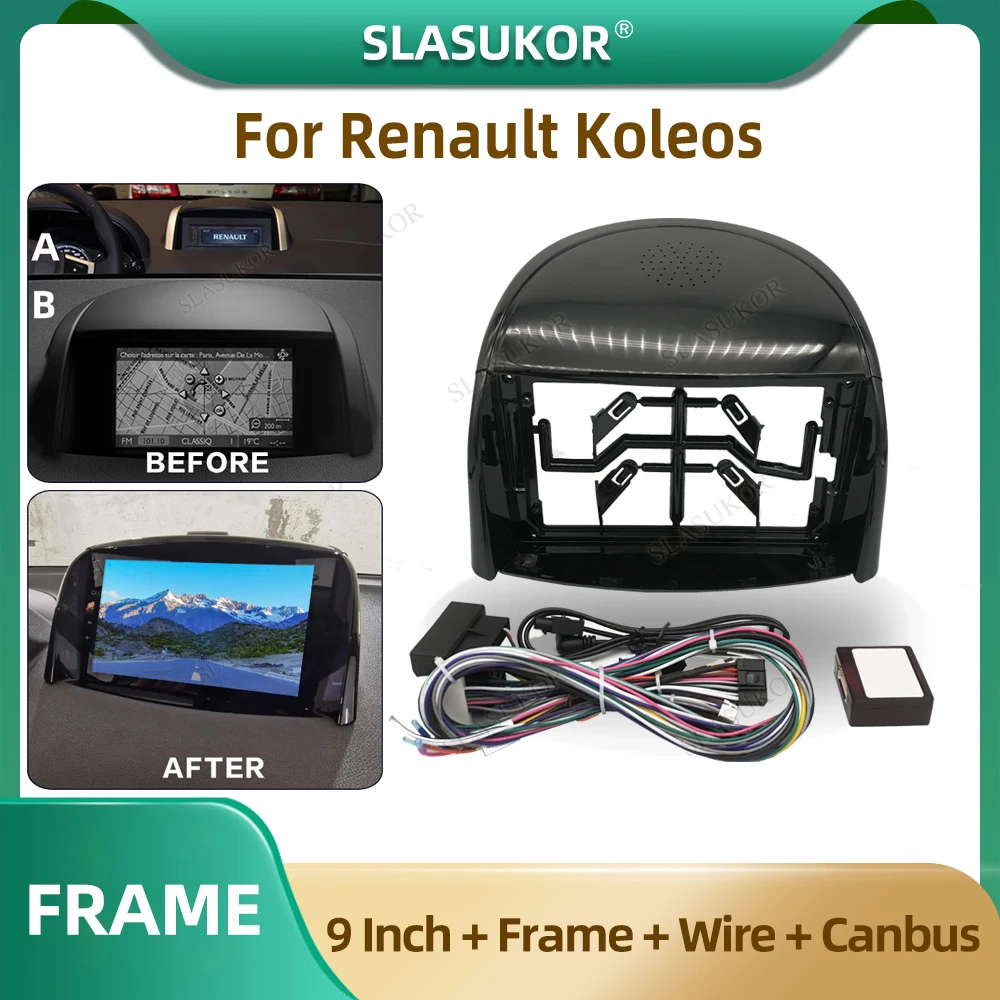 9 Inch Car Radio Fascia For Renault Koleos 2007-2016 Car Radio Panel Wire Sleeve Frame Dashboard Original Car Mount Kit