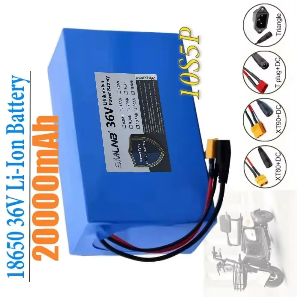 10S5P 36V 20Ah Lithium Ion Battery Pack for Electric Scooter with Built-in BMS 1000W Motor - Rechargeable Battery for Electric T