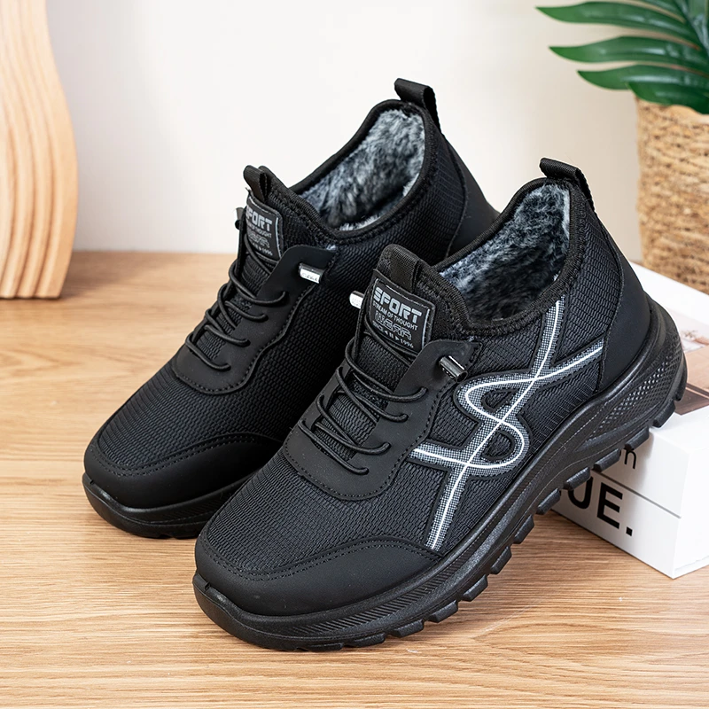 Winter New Women's Waterproof Fleece Lined Thick Bottom High Top Walking Shoes Soft Bottom Beijing Cloth Shoes Cotton Shoes