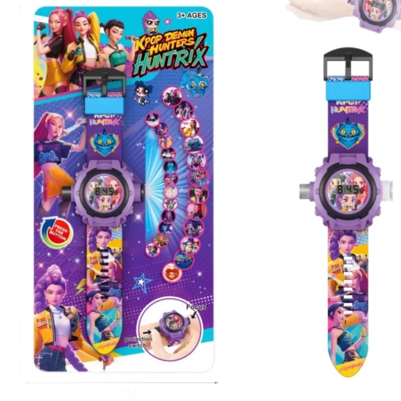 kpop Witch Huntress Squad 24 Pattern 3D Projection Watch Sonic Action Figure Kids Flip Watch Projector Toy  Birthday Gift ﻿
