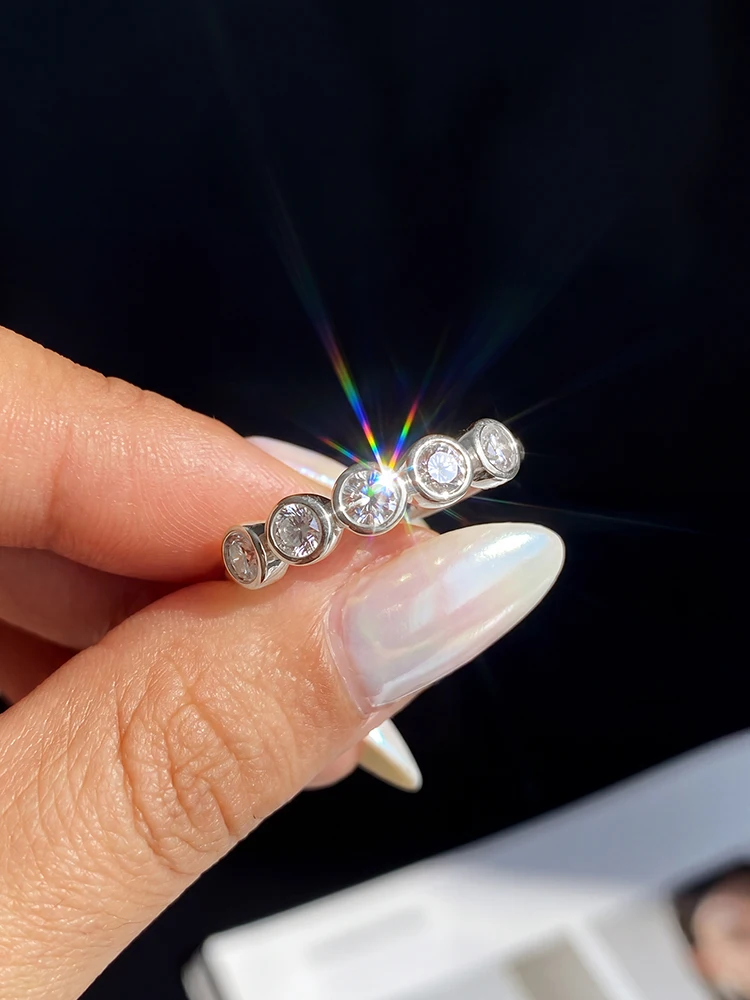 GRA Luxury Real Moissanite Diamond Circular Edging Rings for Woman Gift 925 Sterling Silver Party High Quality Fine Jewelry
