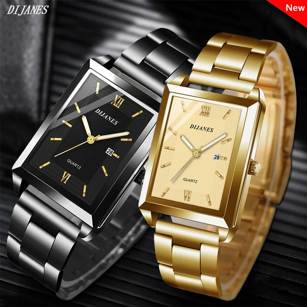 Luxury Fashion Stainless Steel Watch For Men Woman Rectangle Business Male Clock Waterproof Men Woman Watch Quartz Watch For Man