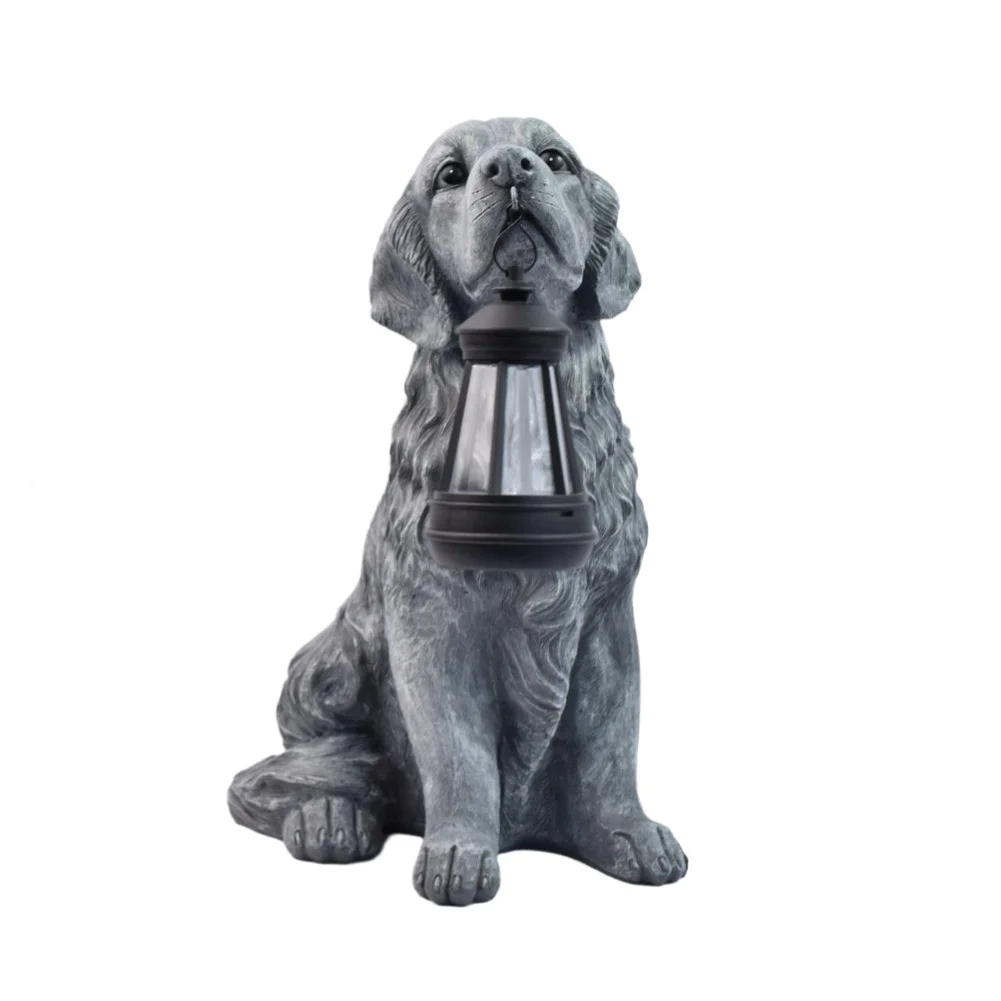 Solar Powered Resin Golden Retriever Statue Lamp for Outdoor Garden Patio Pathway Decor with Automatic Night Light