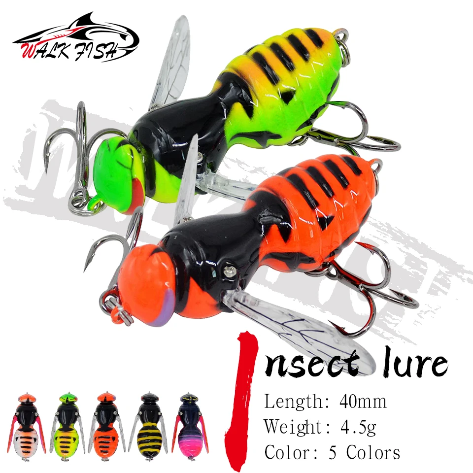 WALK FISH Angelköder, künstlicher Köder, 4,5 g, 40 mm, schwimmende Insekten, bionische Swimbaits, Wobbler, harte Köder zum Angeln, für Barsch, Hecht