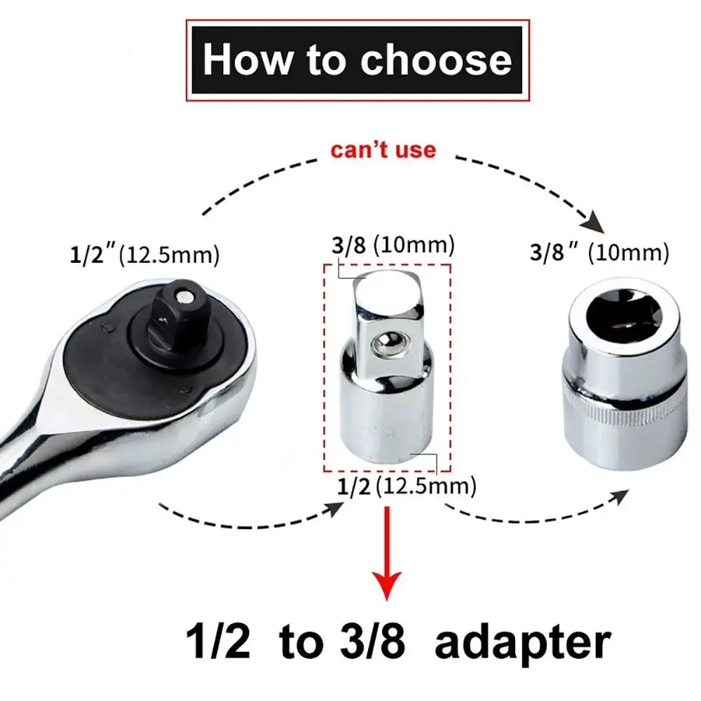 

1Pcs Head Adapter Adapter 1/4 3/8 1/2 Inch Drive Spanner Converter Ratchet Wrench Sleeve Female To Male Wrench Adapter Part
