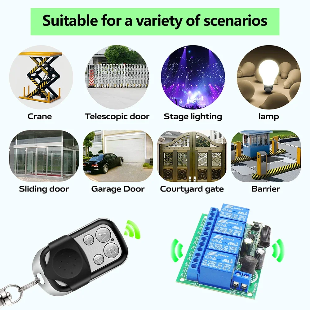 RF Universal Wireless Remote Control Switch 433MHz DC 6V 12V 24V 10A Relay Receiver,50m Transmitter for Garage Door Motor Lamp