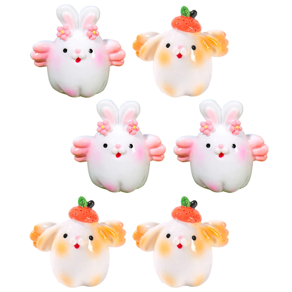 

6pcs Resin Rabbit Figurines Cartoon Bunny Ornaments for Desktop Garden Decor Mini Statues Small Animal Crafts