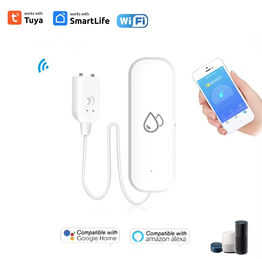 Rilevatore di perdite di inondazione con sensore acqua WiFi Tuya con allarme di perdita Protezione di sicurezza domestica intelligente Controllo remoto tramite app