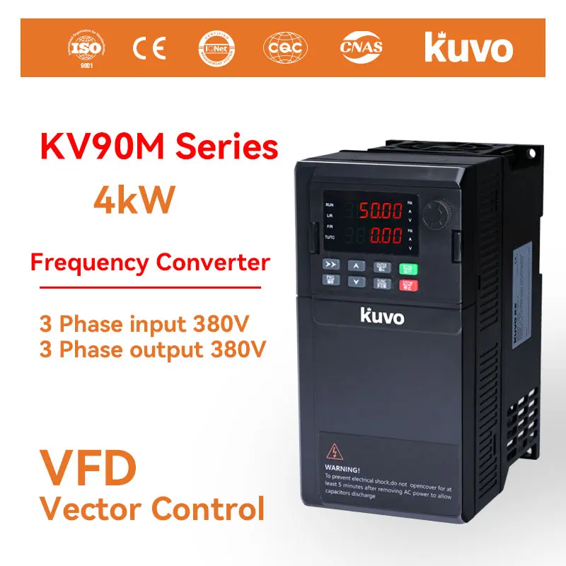 

KUVO 4KW Industrial Grade Inverter 380V Heavy Load Vector Motor Speed Controller Variable Frequency Drive (VFD)