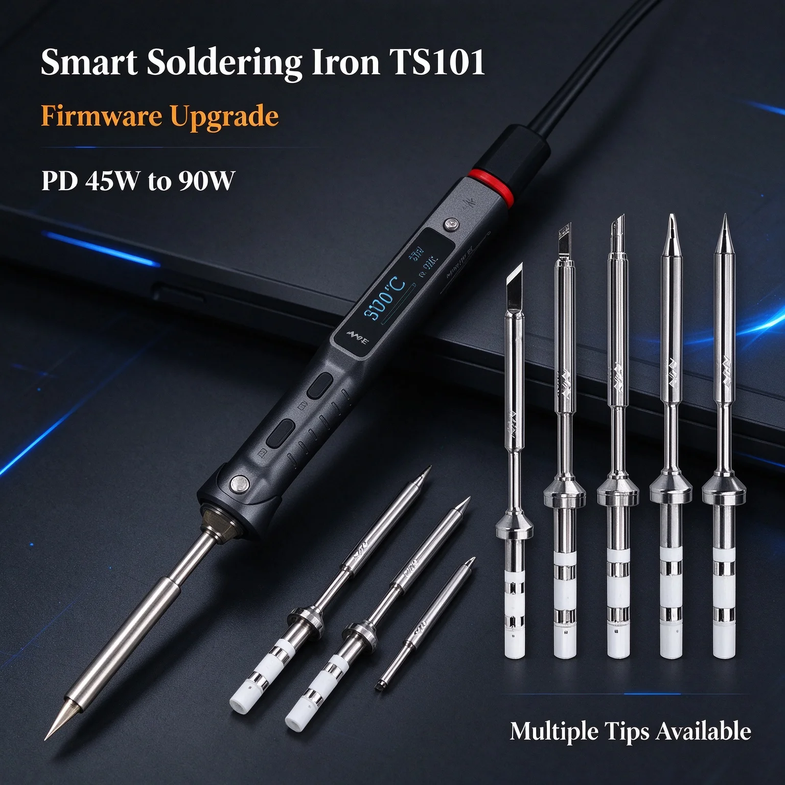 Miniware TS101 Smart Electric Soldering Iron Black Set with K/I/BC2/D24/B2/KU/C4 Tips Optional 65W Temperature Adjustable