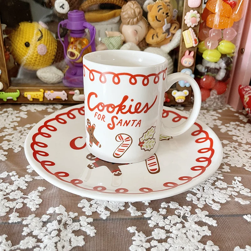 

2023 New Christmas Cute Gingerbread Man Ceramic Plate Dessert Plate Coffee Cup Water Cup Set New Year Gift Limit Free Shipping