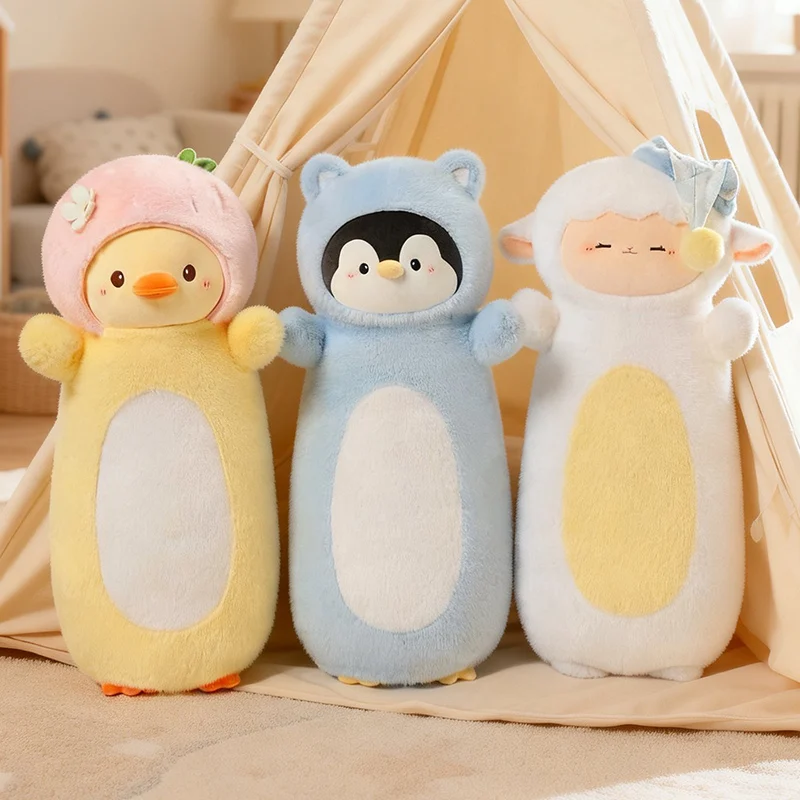 Rabbit Penguin Hat Sheep Strawberry Duck Long Plush Pillow 70cm Animal Hood Ears White Belly Soft Hug Body Sofa Gift