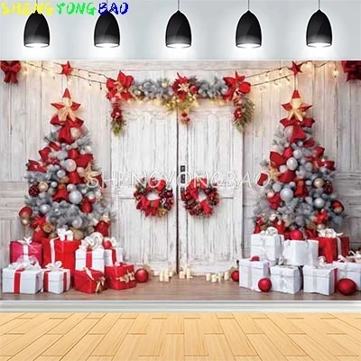 

Christmas Day New Year Party Photography Backdrops Prop Window Living Room Xmas Tree Display Cabinet Photo Background KJ-02