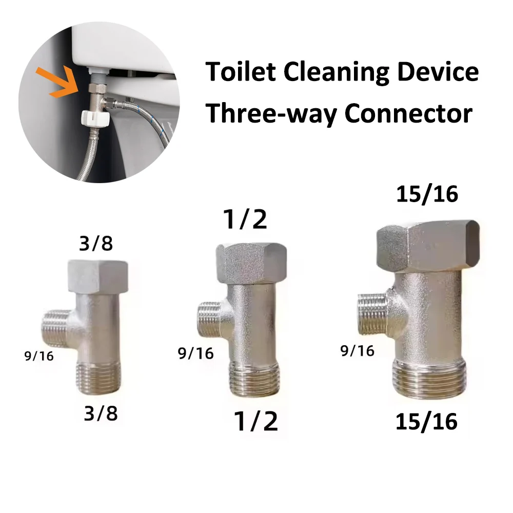 

Brass Toilet Cleaning Device Diverter Tee Joint 3Way Pipe Fitting Flushing Valve 3/8' 1/2' 9/16' T Valve Bathroom Accessories