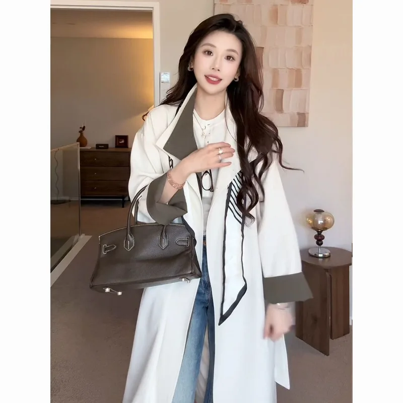 Color Blocking Trench Coat Women 2026 Spring and Autumn New This Year's Popular British Style Huge and Beautiful Tall Long Coat