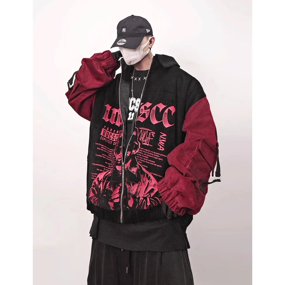 سترة بيسبول سروال قصير للخريف 2025 معطف هيب هوب كبير الحجم ملابس الشارع مع تصميم مرقع للجنسين