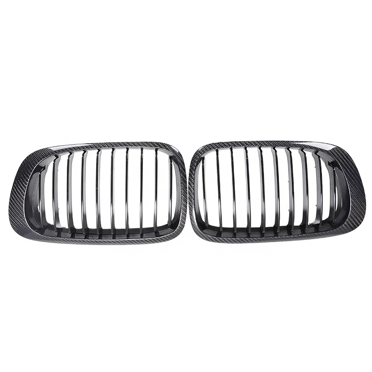 For E46 2DR 1998-2001 Carbon Fiber Glossy Black Front Grille with Kidney Grill-Protection & Decoration 100% Fitment