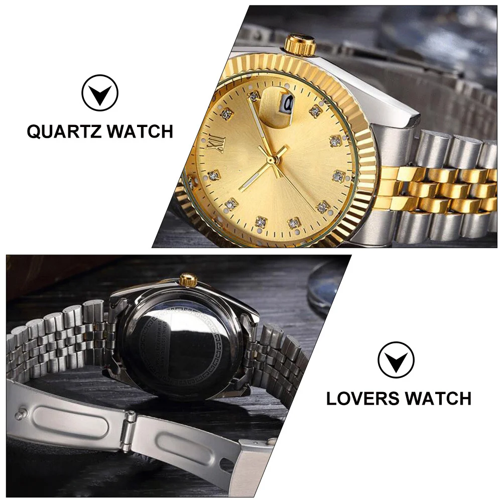 2Pcs Luminous Lovers Quartz Watch Stylish Wristwatch Unisex Casual Formal Men Women Stainless Steel Strap Gift