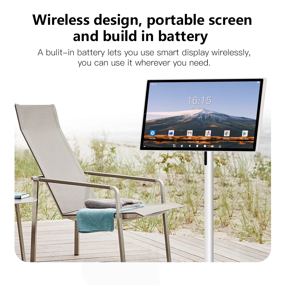 Móvel Wireless Rollable Smart TV, suporte de bateria, siga por mim, 5 horas