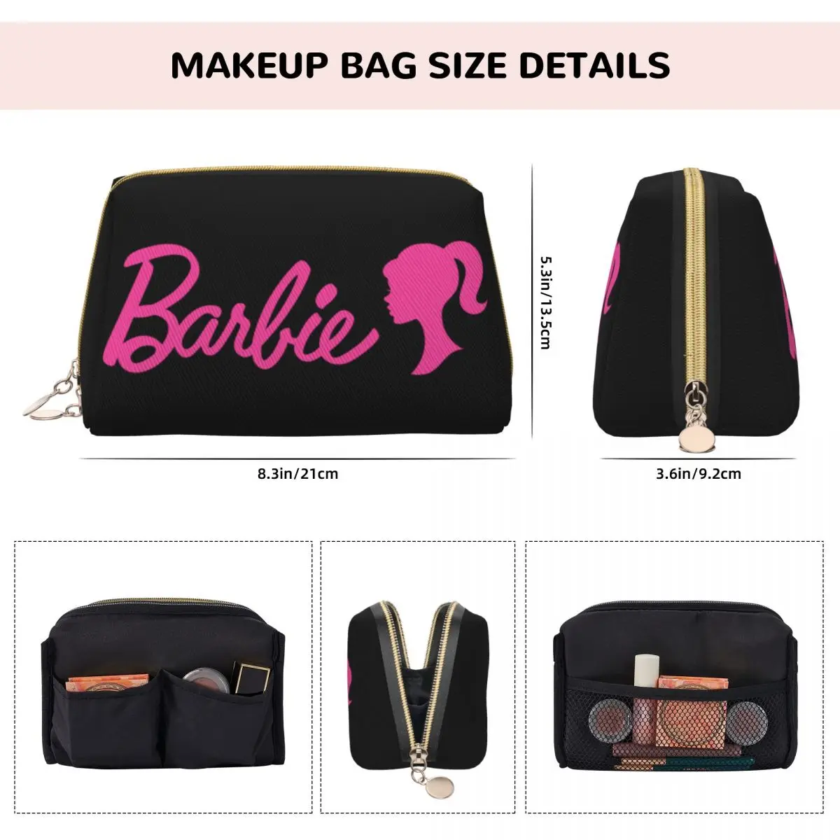 Large Capacity Barbie Logo Cosmetic Bags Waterproof Makeup Pouch Women Washbag Toiletry Kit