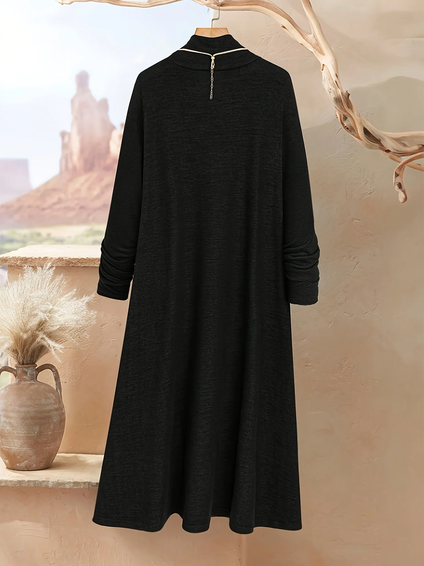 فستان كشمير فرنسي أوروبي وأمريكي عبر الحدود لخريف وشتاء 2025 فستان نسائي فضفاض بأكمام طويلة ورقبة دائرية غير رسمية متوسطة #4