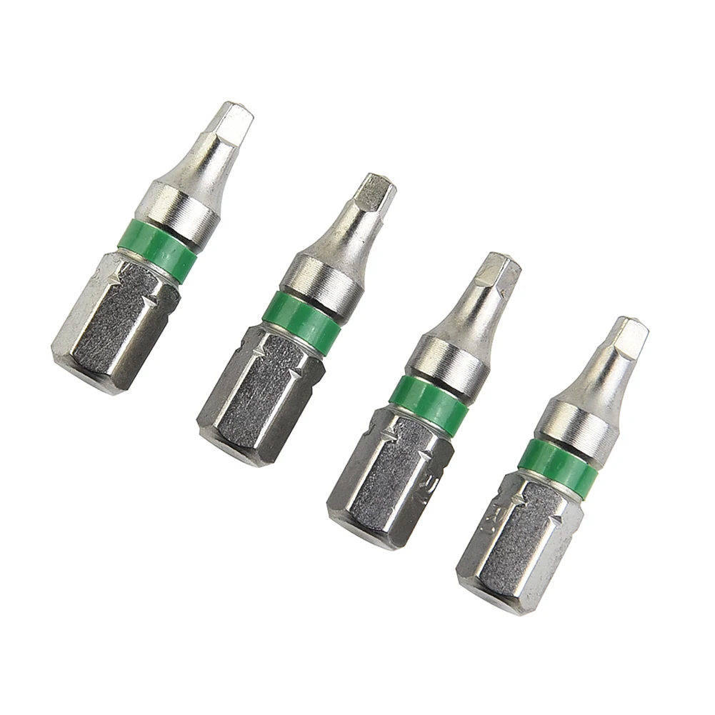 4pcs Square Head Screwdriver Bits SQ1 SQ2 25mm 6.35mm Hex Shank Magnetic Batch Head Screwdriver Bit