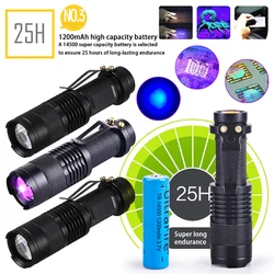 LED UV latarka 365/395nm przenośna Mini latarka UV wodoodporna z zoomem światło fioletowe Pet detektor skorpiona do moczu UV