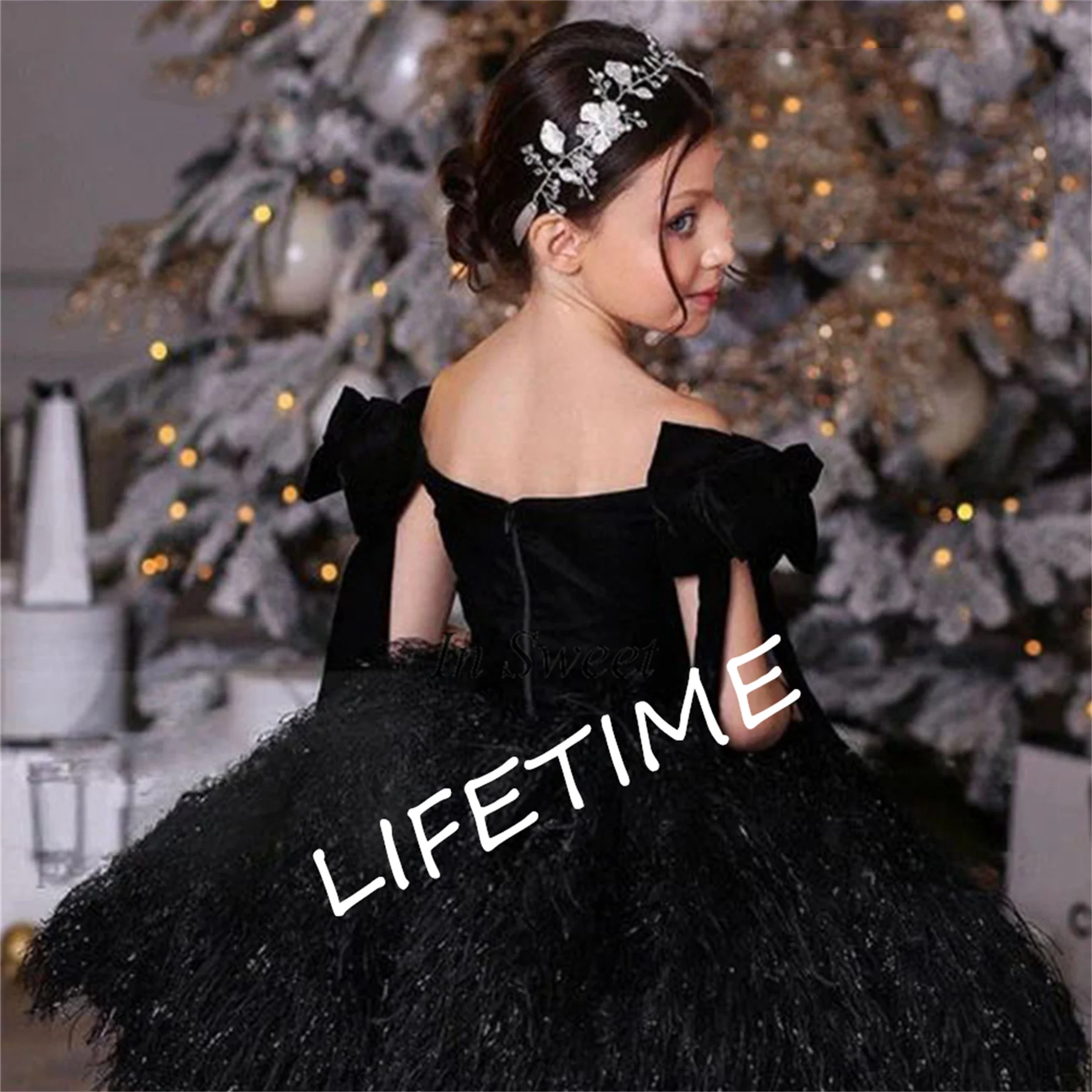 

Black Flower Girl Dresses for Ladies 2023 Summer Knee Length Girls Pageant Dress Kids with Bow Zipper Back